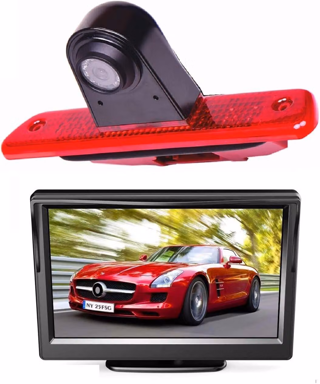 Kit telecamera freno posteriore HD per camion e auto, con visione notturna e monitor da 4,3 pollici. Include telecamera freno, telecamera per la retromarcia e monitor