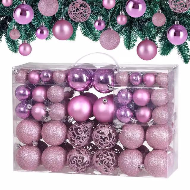 Set di 100 palline di Natale Casaria rosa in plastica per decorazioni moderne