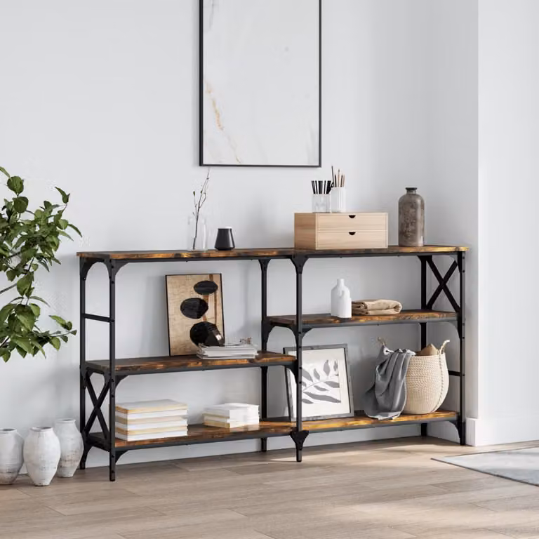 vidaXL Tavolo Consolle in Legno Rovere Fumo con Struttura Industriale L: 150 cm, P: 29 cm, H: 76,5 cm