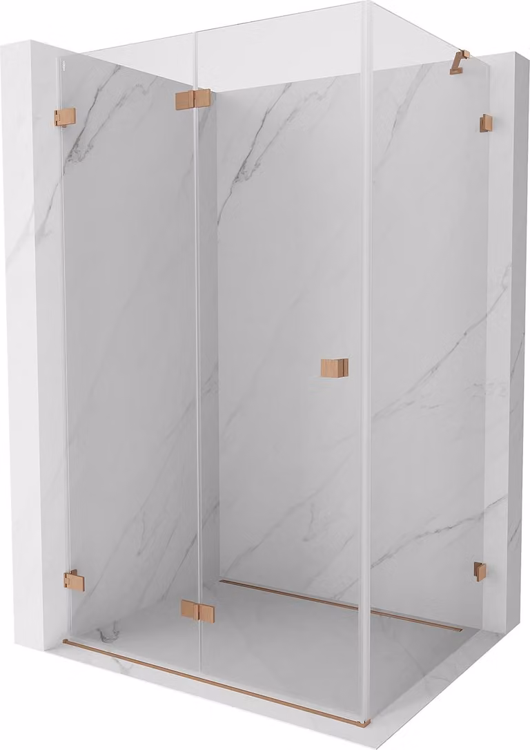 Mexen Lunar-F cabina doccia pieghevole sinistra 85 x 80 cm, trasparente, rame spazzolato- 836-085-080-65-00-L