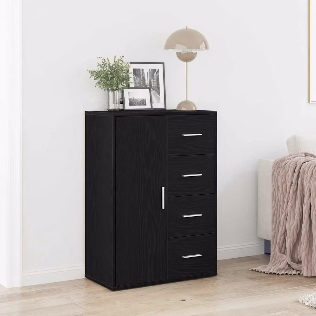 Credenza moderna vidaXL in legno ingegnerizzato, colore rovere nero e argento, L 60 x P 31 x H 84 cm