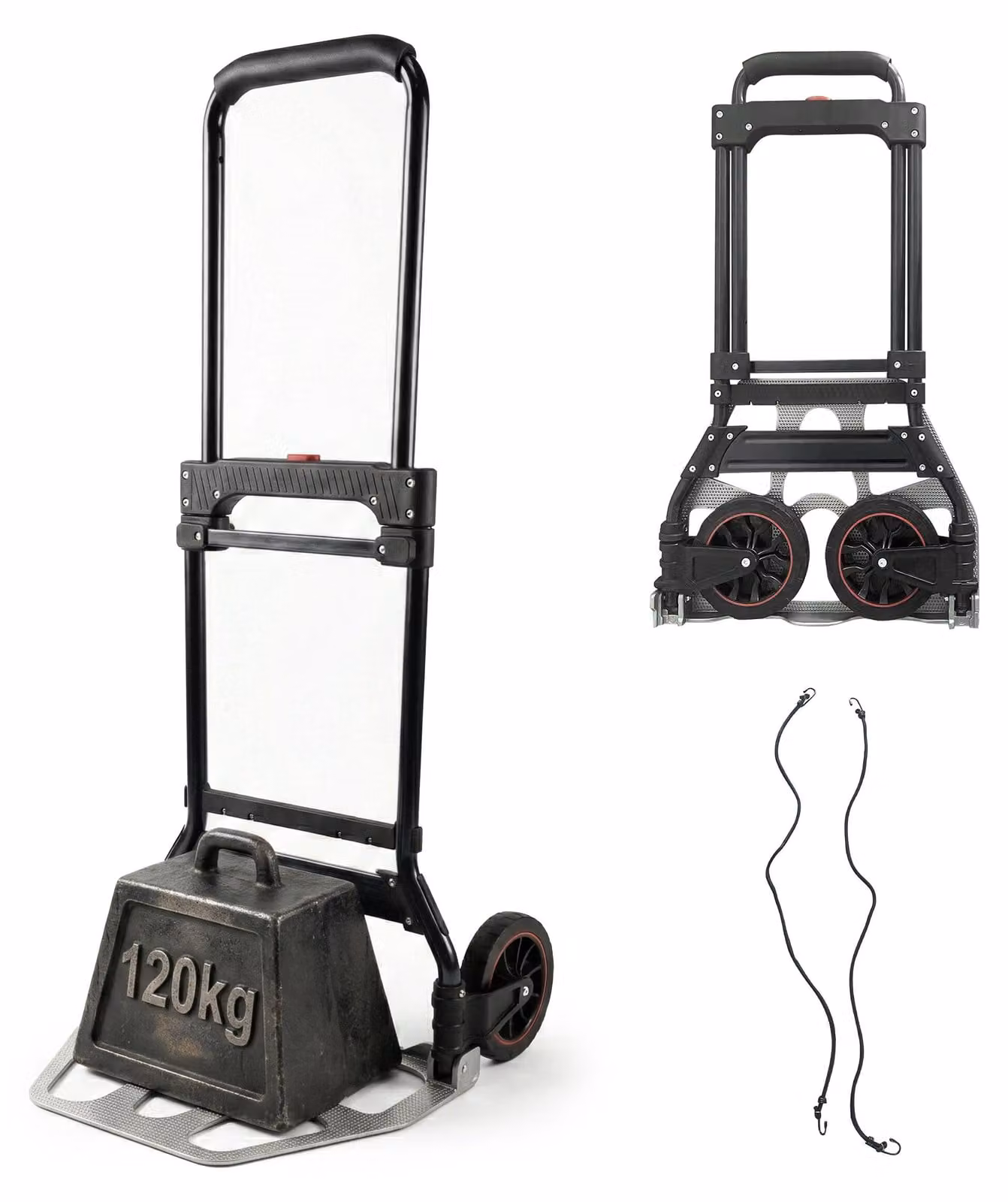 Carrello pieghevole Relaxdays, fino a 120 kg, L x P x A 111 x 52 x 48 cm, carrello da trasporto per traslochi, con manico telescopico in acciaio, argento/nero