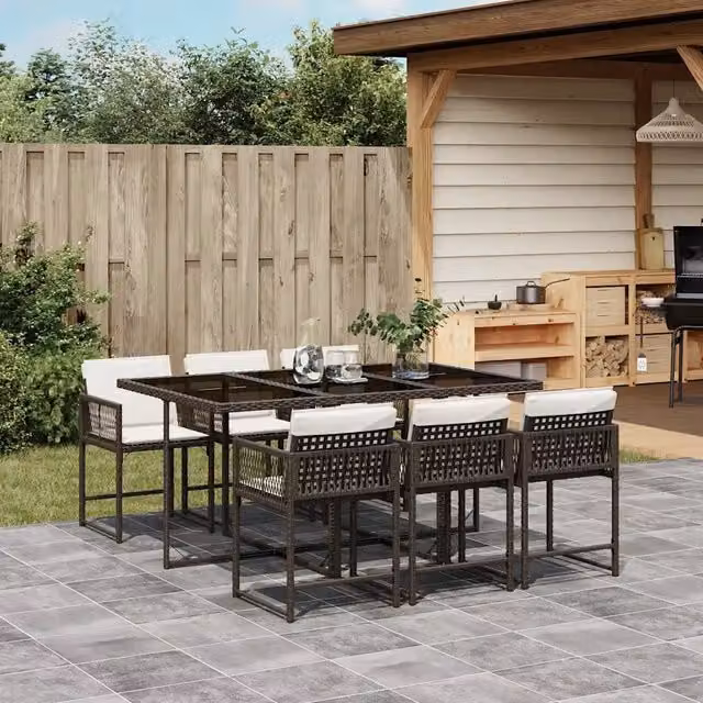 Set da Pranzo da Giardino 7pz con Cuscini in Polyrattan Marrone 3211449