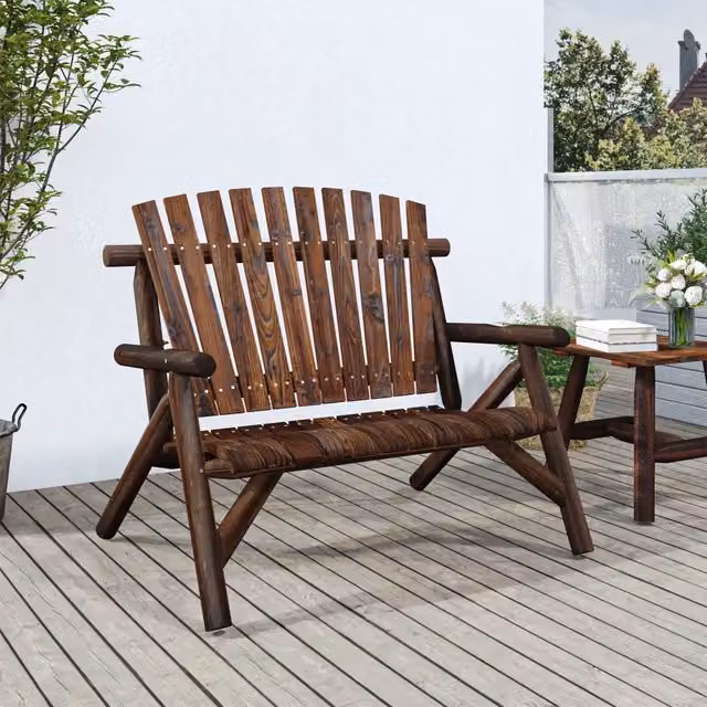 Panca da giardino a 2 posti Design Mania in legno di abete rosso marrone L: 119 cm, P: 85 cm, H: 98 cm – 1