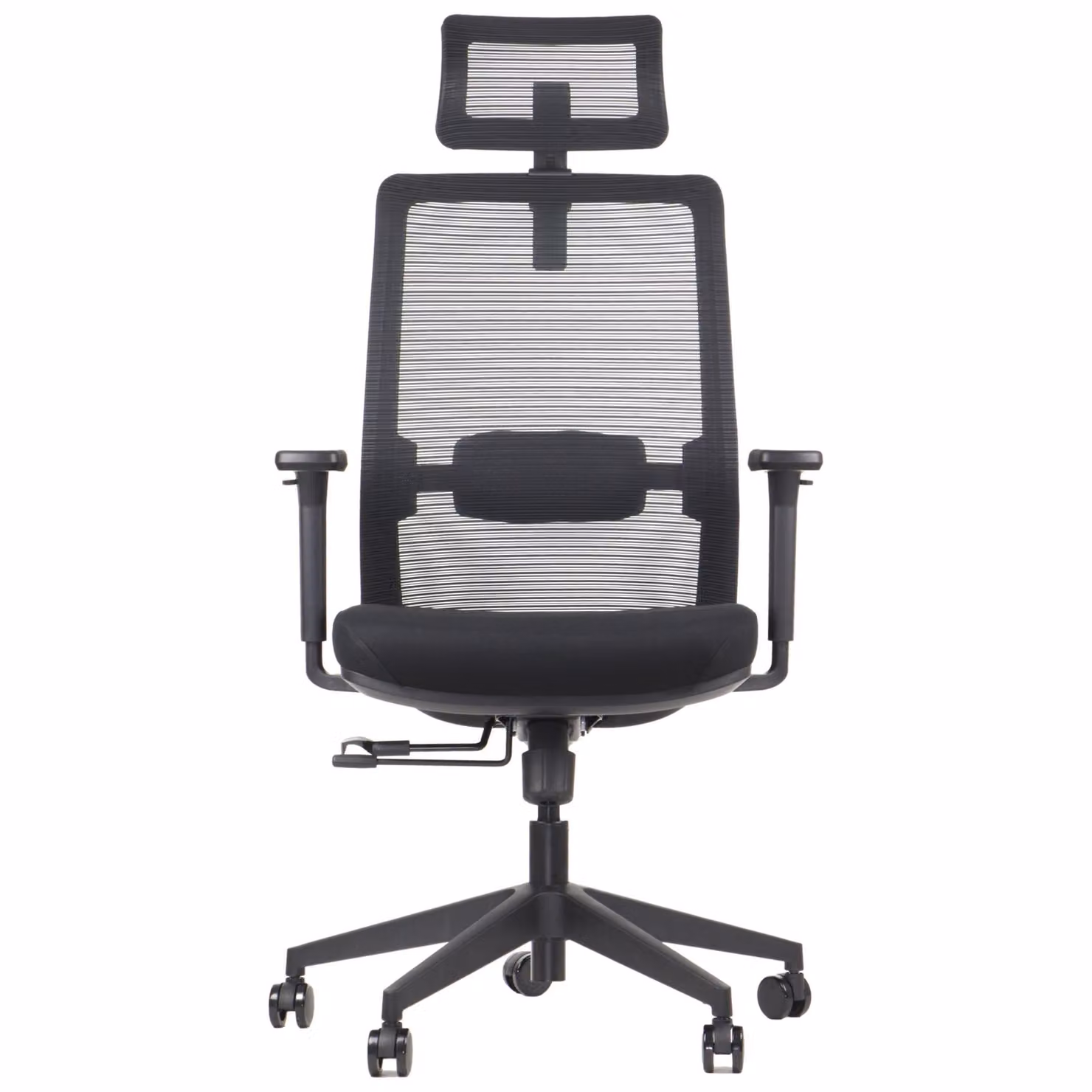 Sedia girevole ergonomica da ufficio CUTLER, base in nylon, braccioli regolabili, poggiatesta e supporto lombare, nero