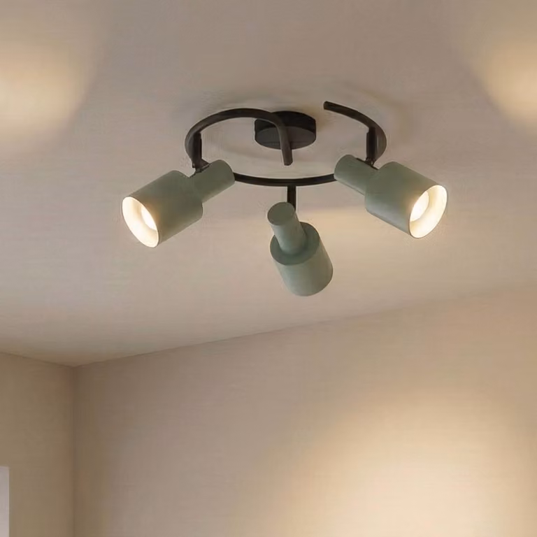 Lindby fatto da soffitto Ovelia, verde/nero, a 3 luci, E27 Ovelia Lindby, dimmerabile, Nero, Soggiorno / Sala da pranzo, Metallo, Moderno, Faretto