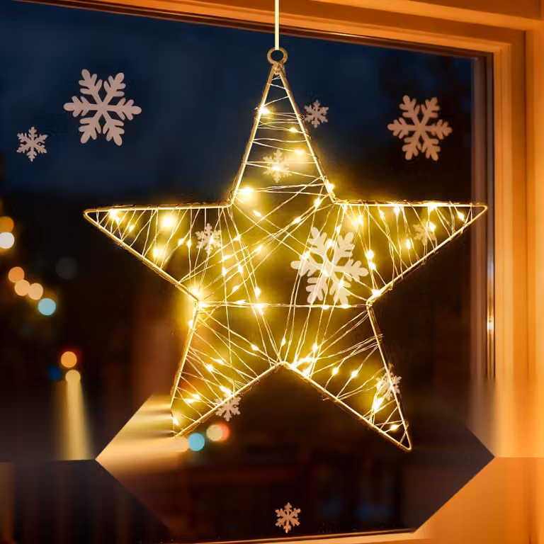 Stella di Natale con 89 LED, 50 cm, luce bianco caldo, con telecomando