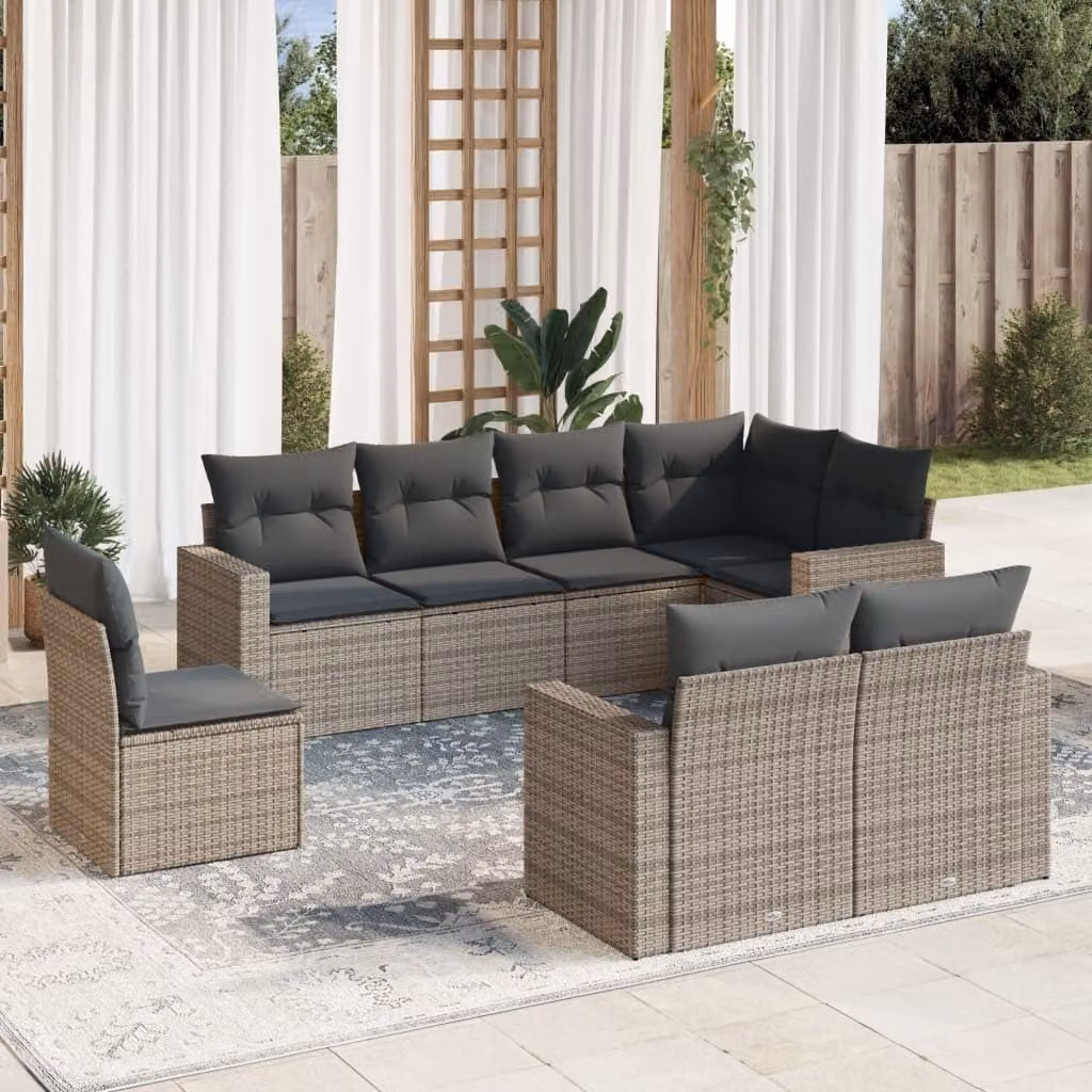 Maison Exclusive - Set da giardino 8 pezzi con cuscini grigio in polyrattan