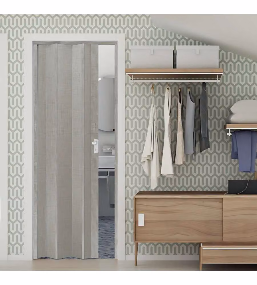 Porta a Soffietto Maya in PVC e Serratura in ABS - Grigio - 83x214 cm