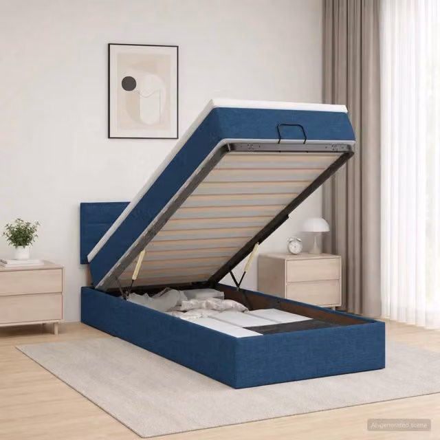 Letto ottomano con contenitore a sollevamento vidaXL in tessuto blu L: 100 cm, P: 200 cm, H: 88 cm