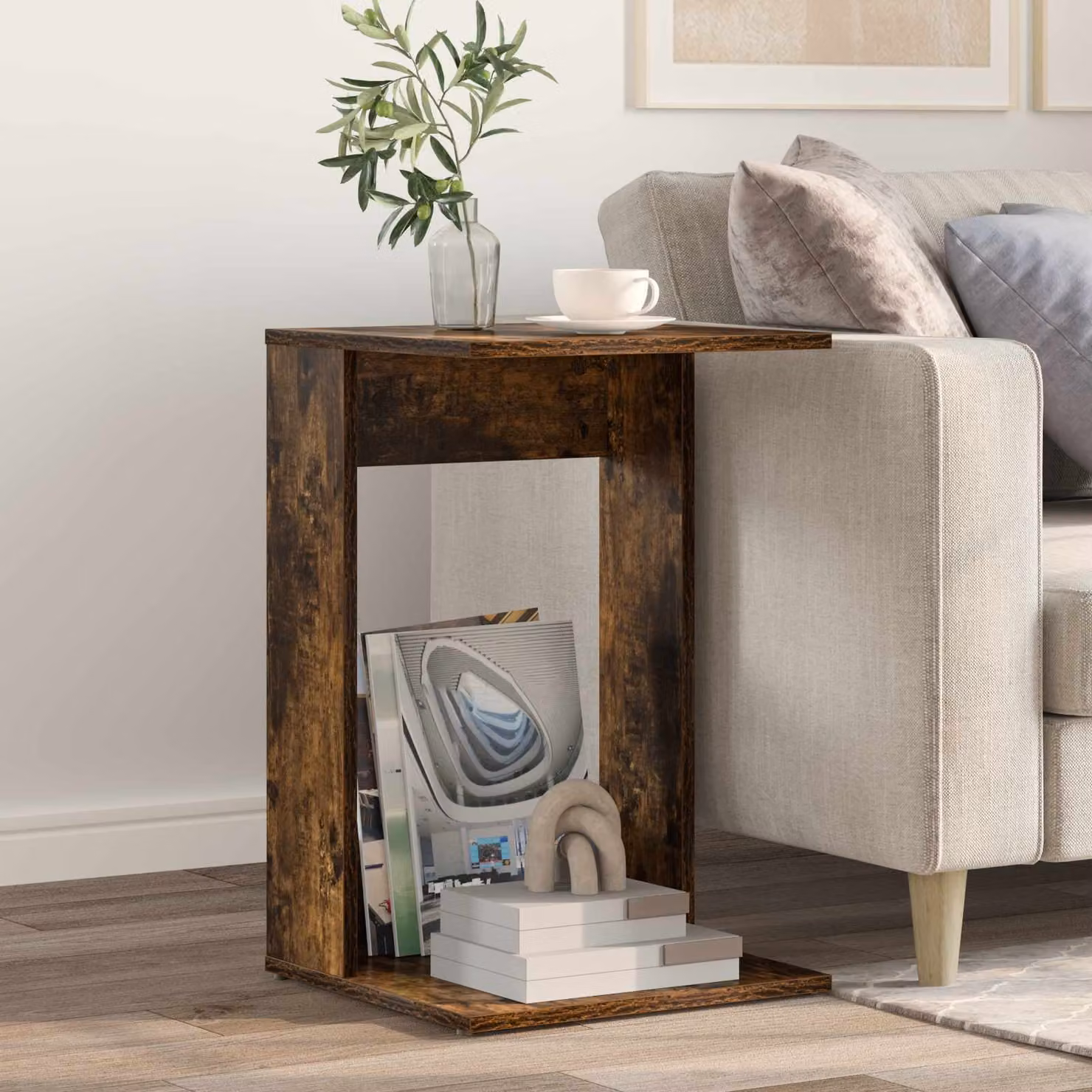 vidaXL Tavolo laterale moderno in rovere color marrone L 40 cm, P 38 cm, H 62,5 cm