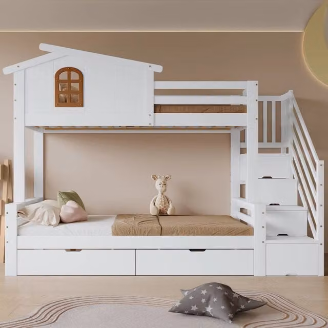 Etagenbett con funzione contenitore in legno massello e MDF 90x200 cm
