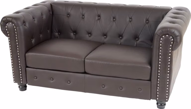 Divano a 2 posti divano salotto divano Chesterfield in ecopelle 160cm ~ piedi rotondi, marrone