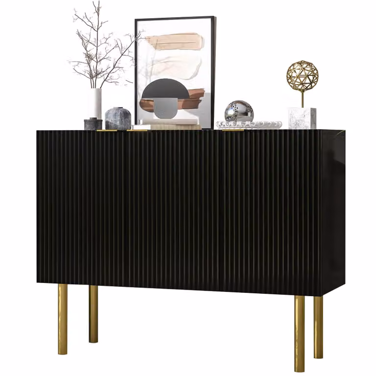 AIORBER Credenza moderna in MDF con gambe in metallo, ripiani regolabili, ampio spazio di archiviazione, 120x42x93cm - Nero