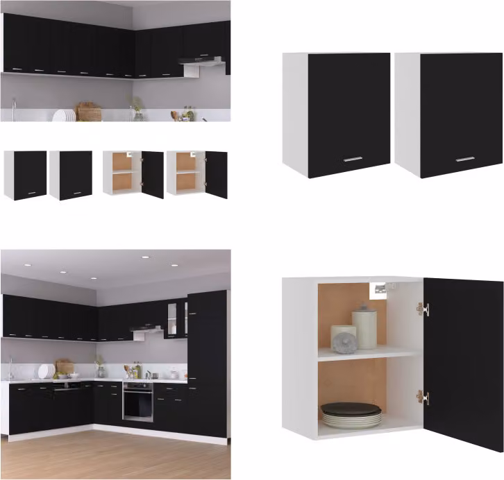 vidaXL Armadietti a muro 2 pezzi neri 50x31x60 cm in legno - Armadio a muro - Armadietti a muro - Armadio da cucina - Armadietti da cucina