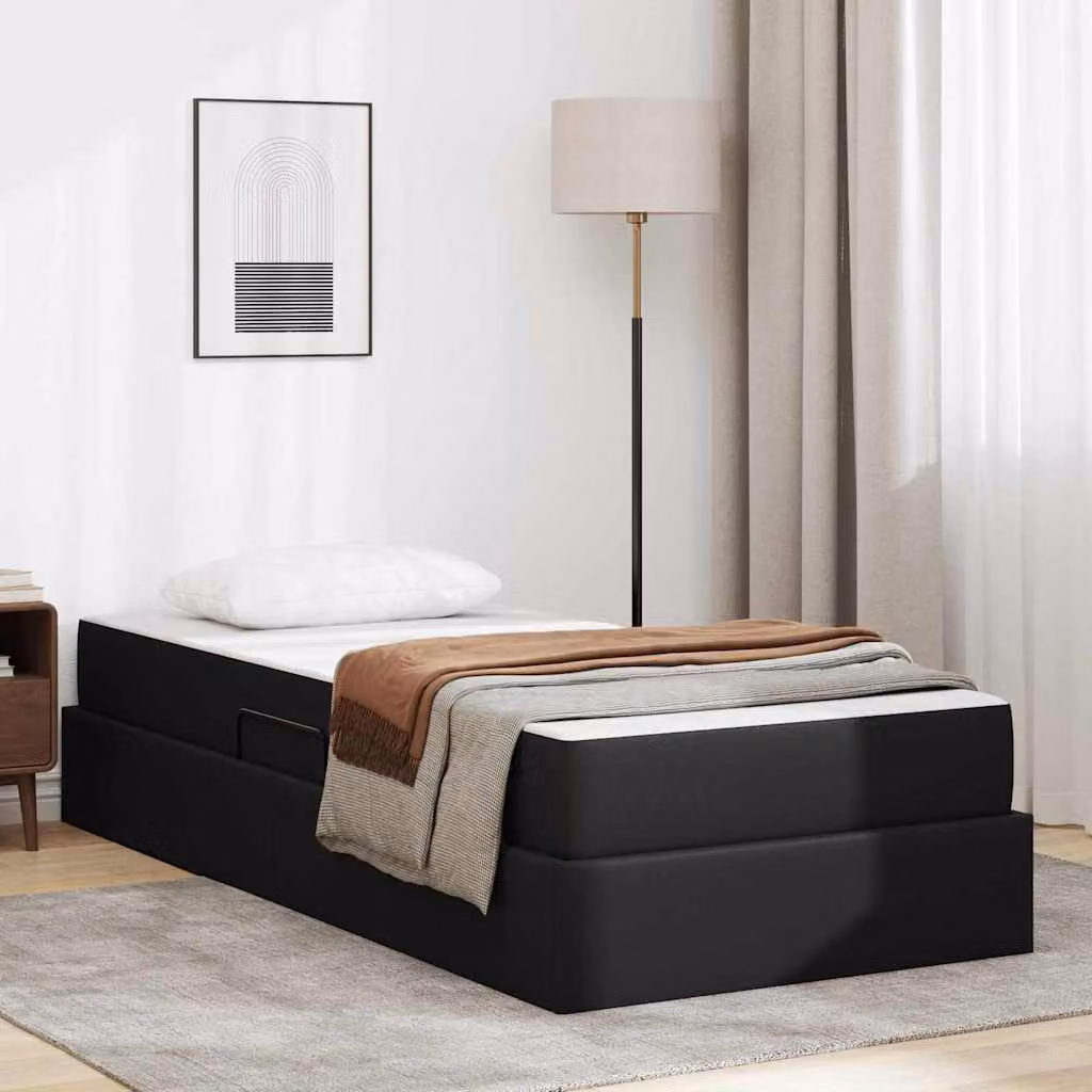 Letto con contenitore e materasso ibrido vidaXL in ecopelle nera L/P/H: 200 x 140 x 43,5 cm – 1