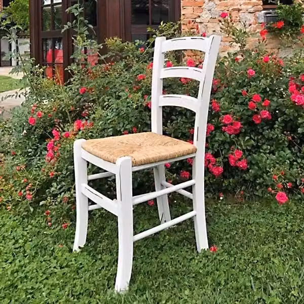 Set di 2 sedie in legno di faggio stile shabby chic bianco consumato con seduta in paglia Mobili 2G L: 43 cm, P: 46 cm, H: 89 cm – 1