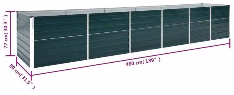 Tavolo rialzato per fiori, in acciaio zincato, verde, resistente agli agenti atmosferici, dimensioni: 480x80x77 cm