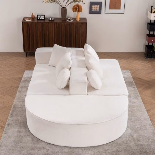 Divano modulare trasformabile in divano letto in ciniglia bianca HOMVRA