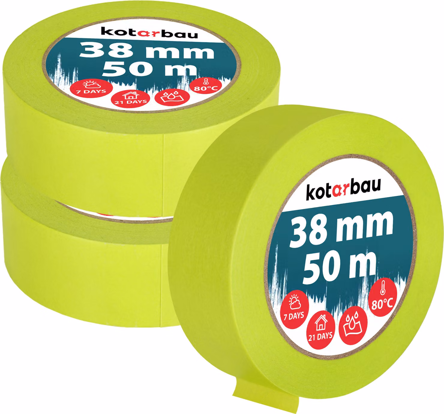 KOTARBAU® Set di 3 nastri per mascheratura al neon Nastro per mascheratura da 50 m Nastro per mascheratura da 38 mm Nastro per pittori Accessori per pittori Carta per mascheratura verde fluorescente Articoli per la pittura