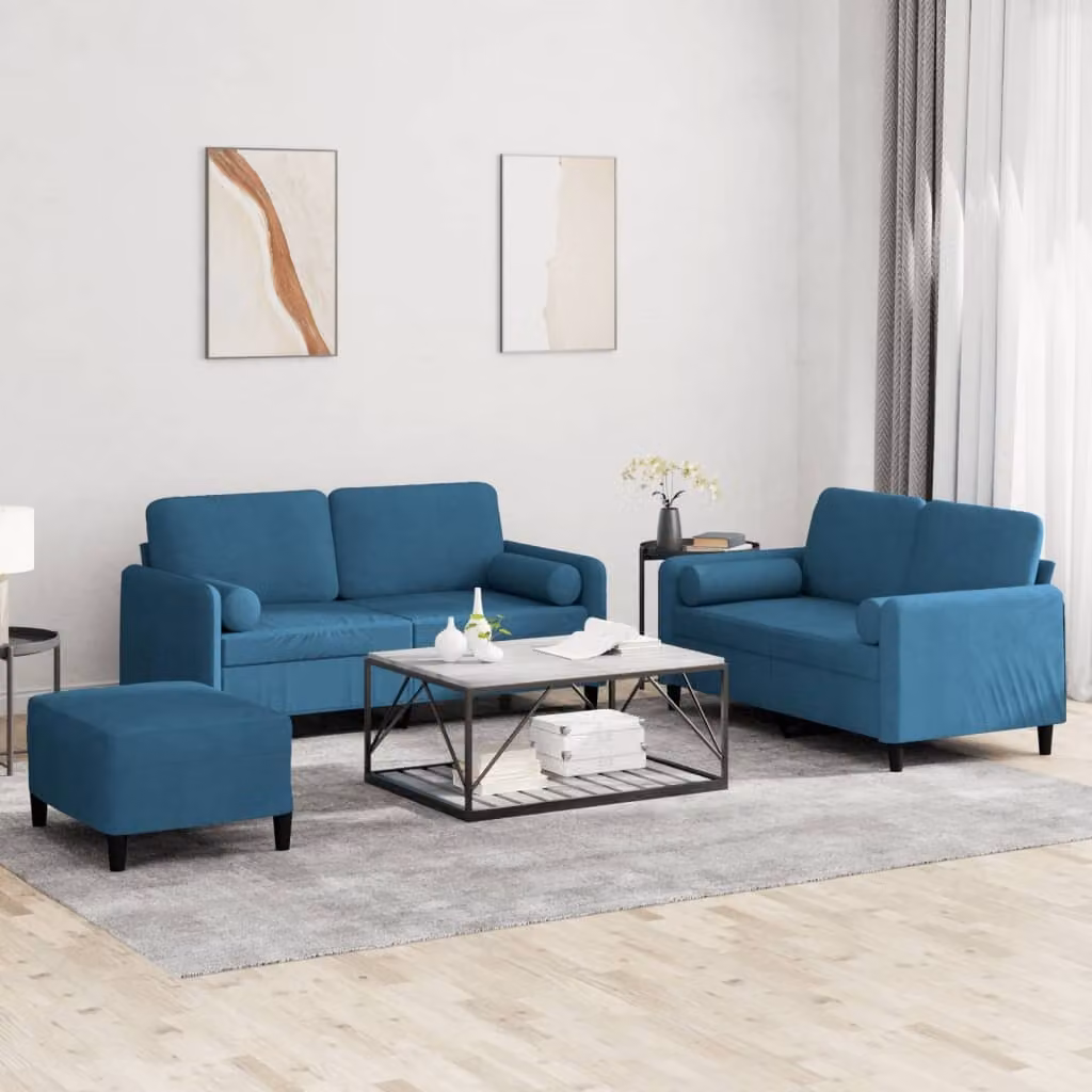 Maison Exclusive - Set divano a 3 pezzi con cuscini in velluto blu