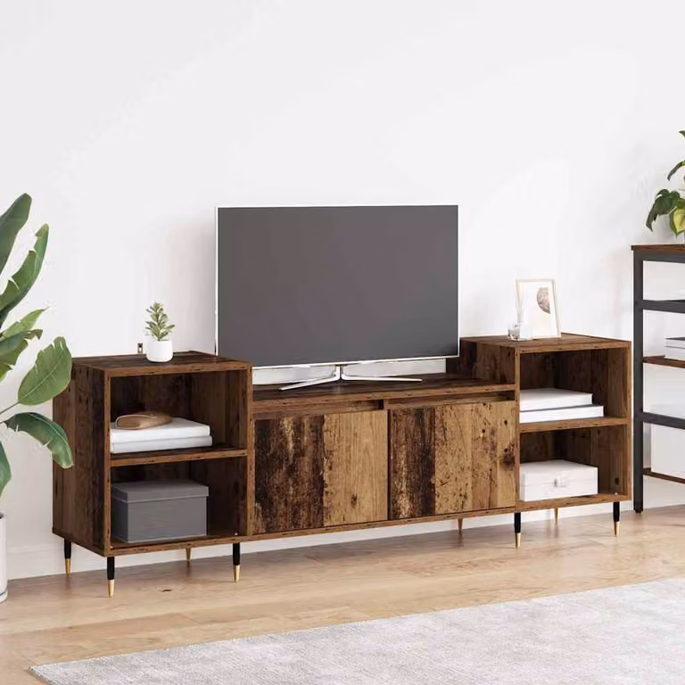 Mobile TV vidaXL moderno in legno e metallo, colore marrone, L: 160 cm, P: 35 cm, H: 55 cm