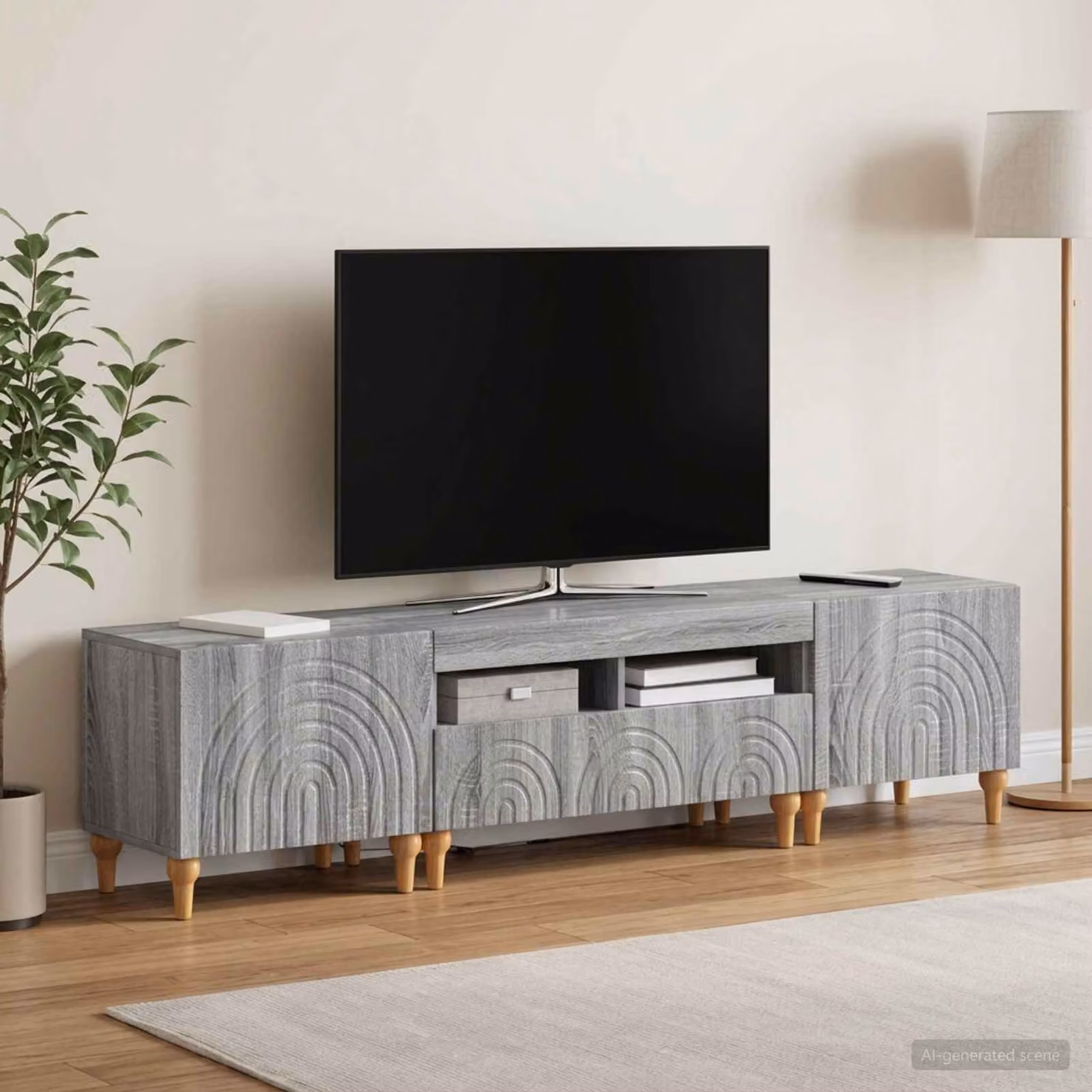 Mobile TV LED vidaXL in legno ingegnerizzato Sonoma grigio con illuminazione integrata per soggiorno