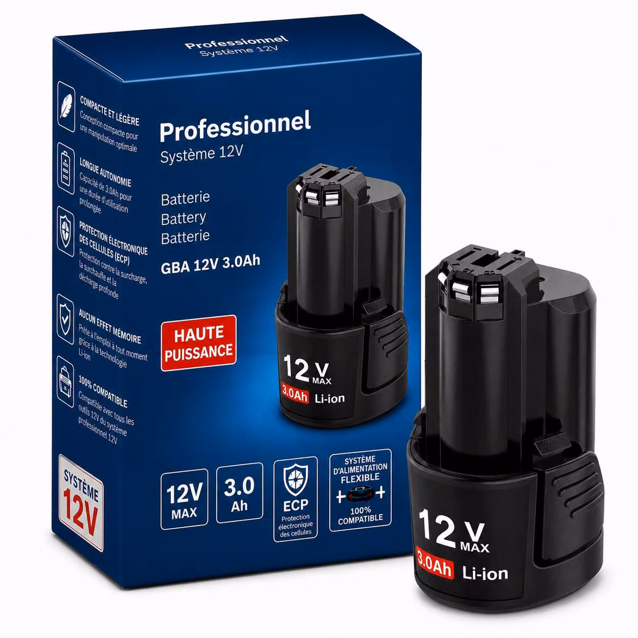 Batteria di ricambio agli ioni di litio da 12V, 3,0Ah, compatibile con gli utensili Bosch Professional da 12V – 3000mAh – batteria di ricambio e batteria aggiuntiva