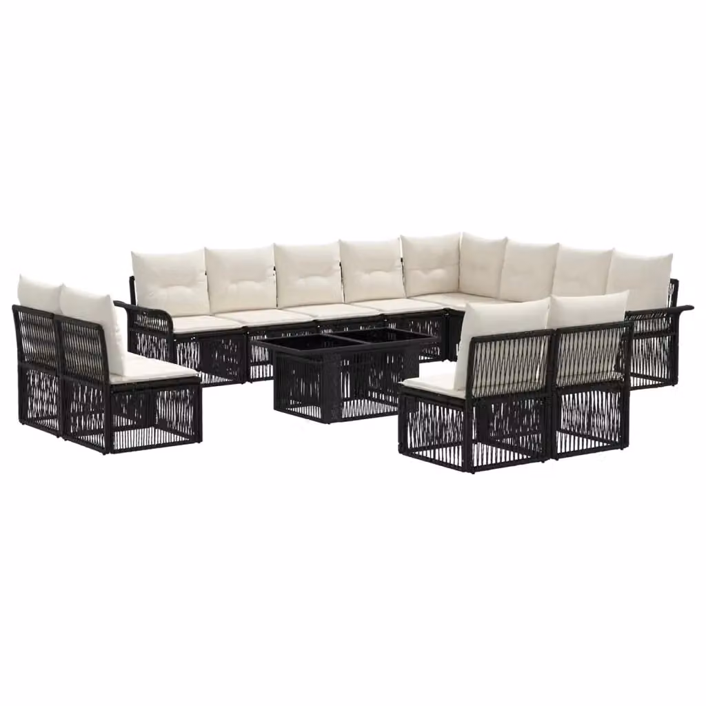Set Divano da Giardino a L con Tavolino vidaXL, 13 Pezzi, Nero e Bianco Crema, Polyrattan e Metallo con Cuscini Inclusi – 2