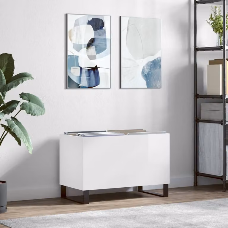 vidaXL Mobile Porta Dischi Bianco Lucido in Legno Multistrato L: 74,5 cm, P: 38 cm, H: 48 cm