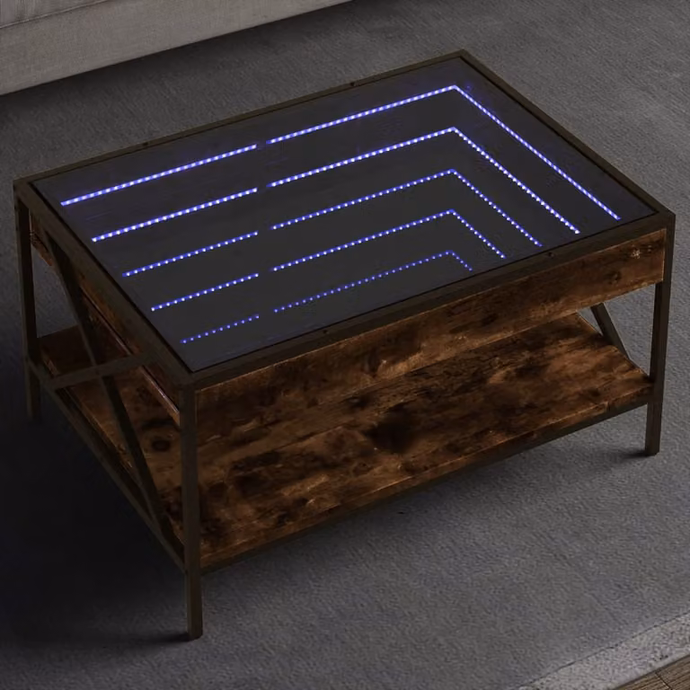 vidaXL Tavolino da Salotto Infinity in Rovere Fumo e Vetro con LED L/P/H: 70 x 50 x 38 cm