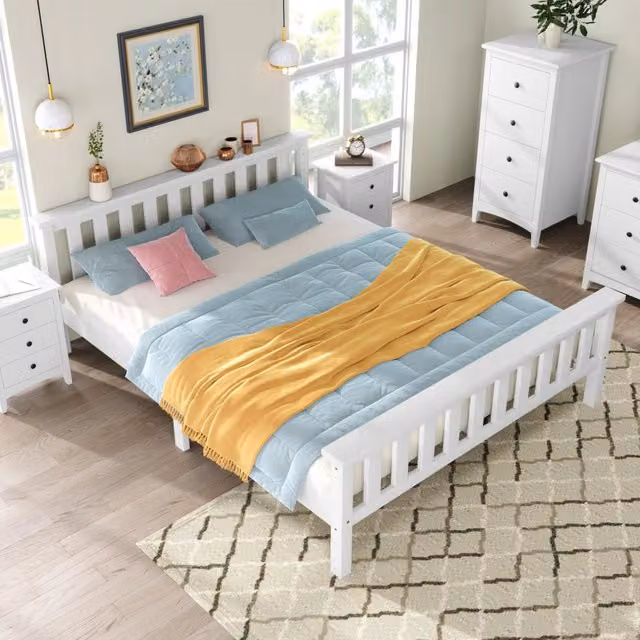 Letto Matrimoniale 140x200 in Legno Massello di Pino Bianco con Doghe