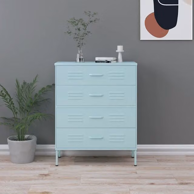 Cassettiera moderna vidaXL in metallo color verde menta L: 80 cm, P: 35 cm, H: 101,5 cm – 1