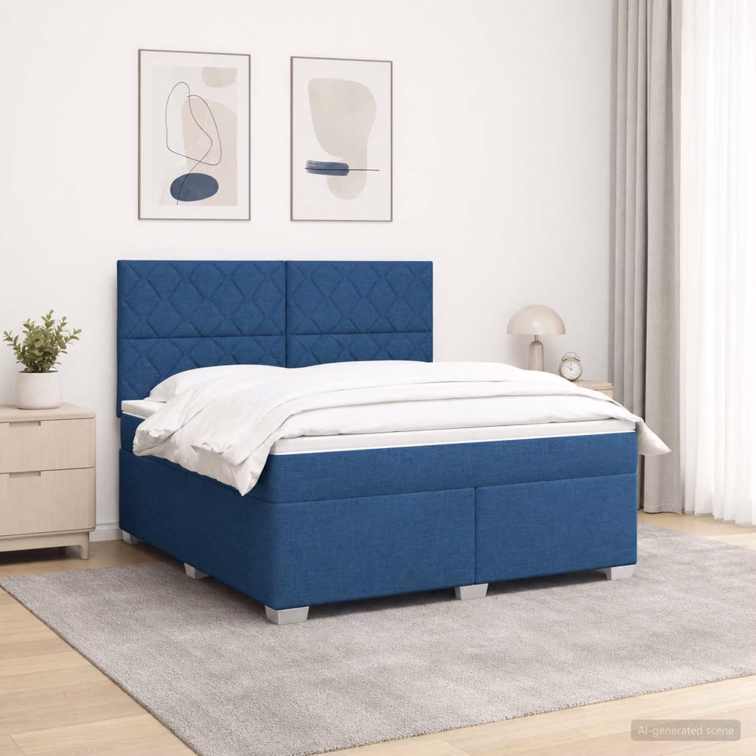 Letto box spring vidaXL con materasso a molle insacchettate in tessuto blu, L/P: 160 x 200 cm