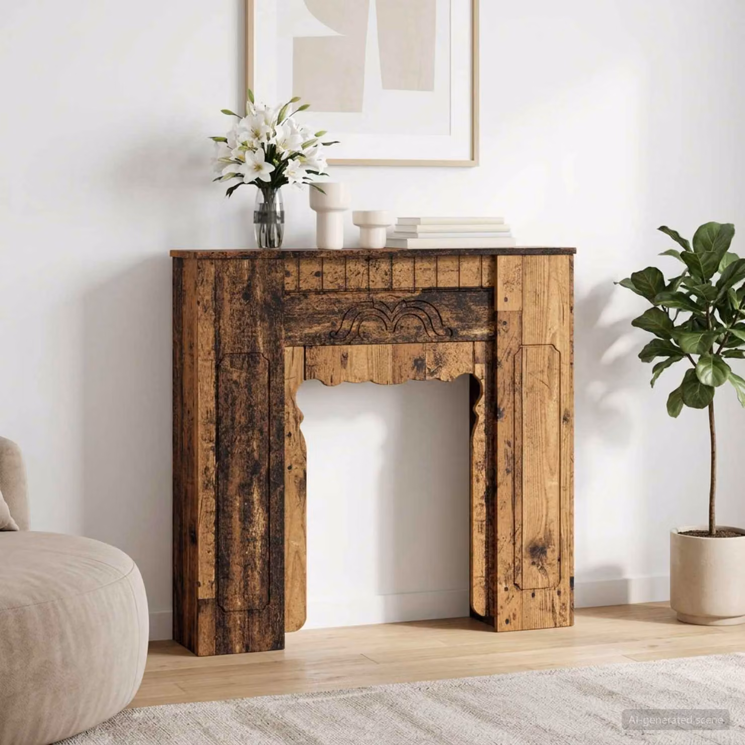 Cornice per camino vidaXL in legno color marrone, L: 93 cm, P: 20 cm, H: 89 cm