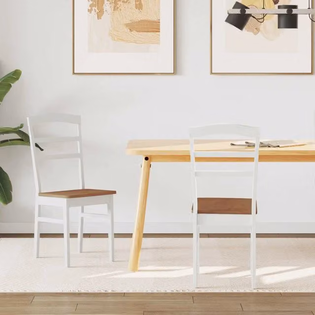Set di 2 sedie da pranzo vidaXL in legno di gomma e tessuto bianco per cucina e soggiorno