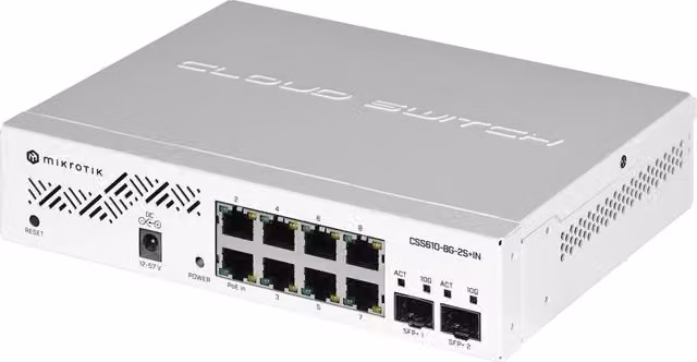 Switch di rete Mikrotik CSS610-8G-2S+IN Gigabit Ethernet con Power over Ethernet PoE Bianco