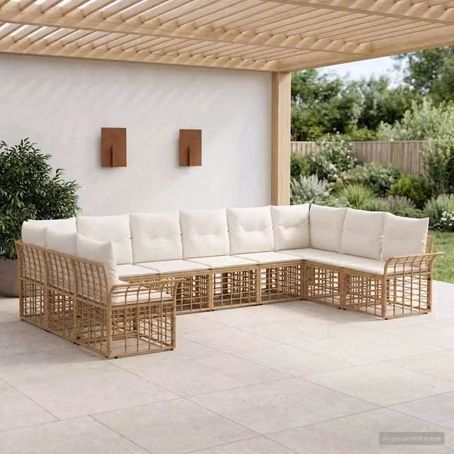 Set di divani da esterno 10 pz Naturale e Bianco Crema 3437762