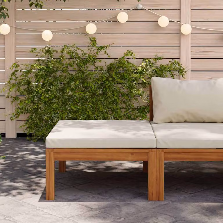 vidaXL Poggiapiedi con Cuscino in Legno di Acacia Trattato, Colore Bianco e Beige
