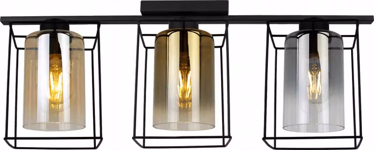 Hella Cage sospensione - Lampada da soffitto per soggiorno, camera da letto e sala da pranzo - Lampada a sospensione in metallo e vetro - E27 - Mix - 3 fiamme