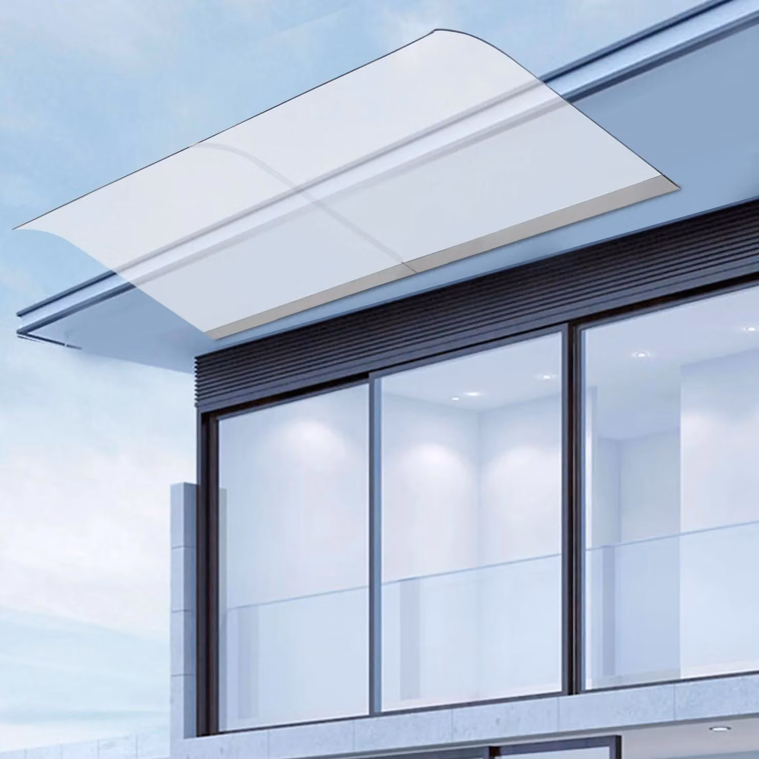 Tettoia per porta/finestra - Montaggio a parete - Dimensioni 200 x 40 cm - Lastra di PET 3,5 mm - Resistente alla ruggine, ai raggi UV e agli agenti atmosferici - Bianco
