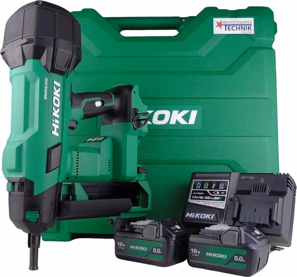 Chiodatrice a batteria Hikoki NC1840DA WQZ 15-40 mm 2x5,0 Ah per chiodi da cemento C3 Spit Pulsa Tjep Würth