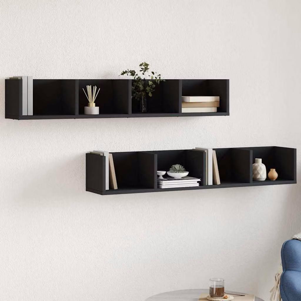 Set di 2 mobili da parete vidaXL in legno nero opaco L: 99 cm, P: 18 cm, H: 16,5 cm