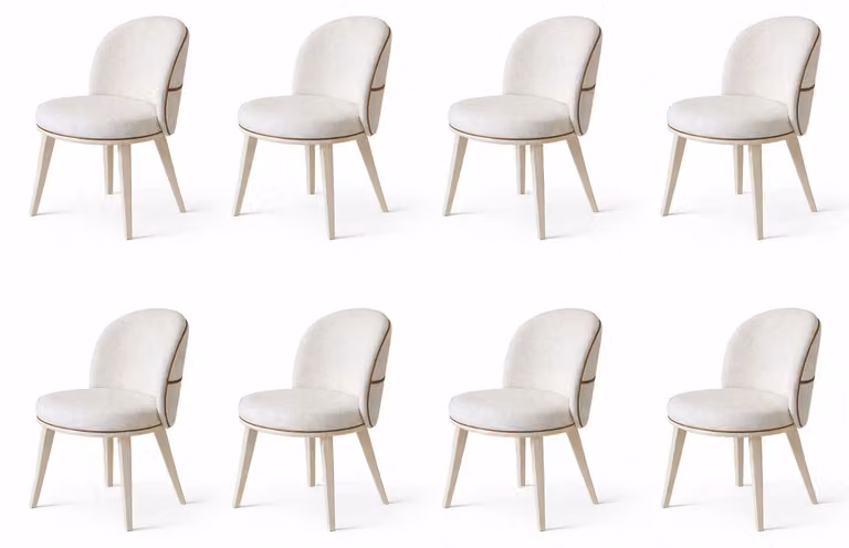 Set di sedie bianche, composto da 8 sedie, ideali per la sala da pranzo. Sedie imbottite con rivestimento morbido, perfette per l'arredamento della sala da pranzo
