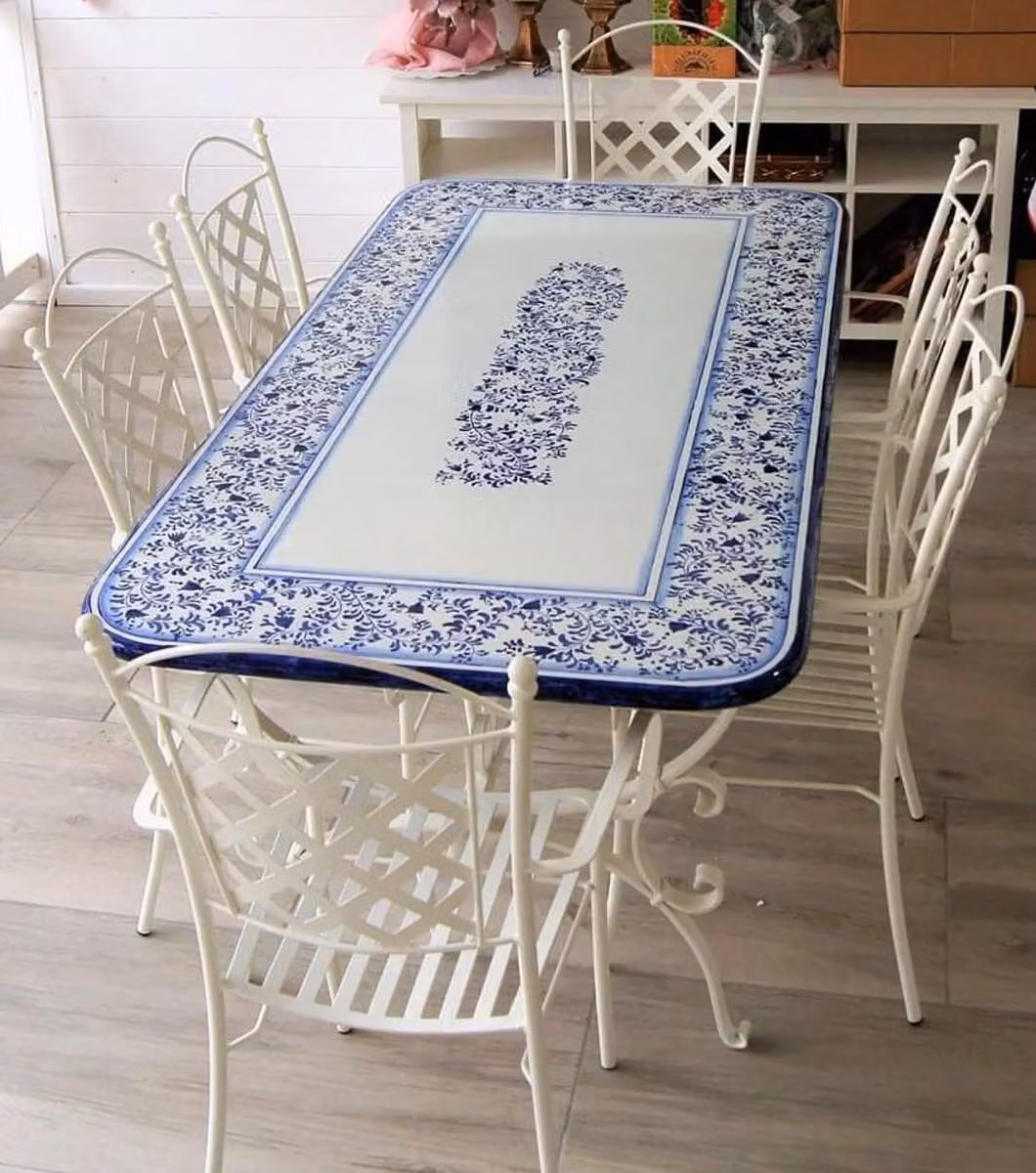 Casa Padrino set di mobili da giardino in ferro battuto in stile liberty blu/bianco - Italy