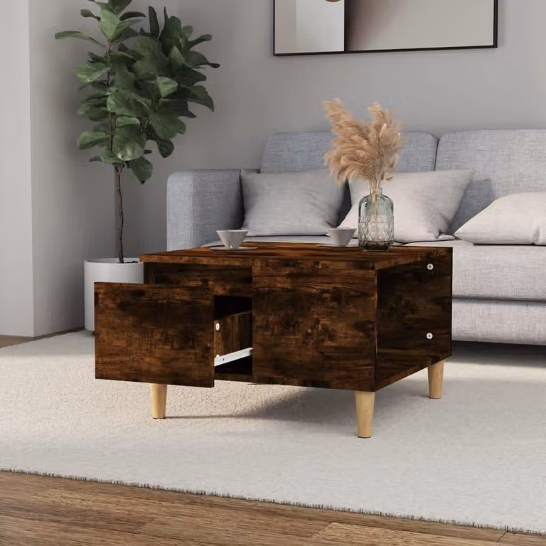 The Living Store tavolino in rovere fumé 55x55x36,5 cm materiale a base di legno