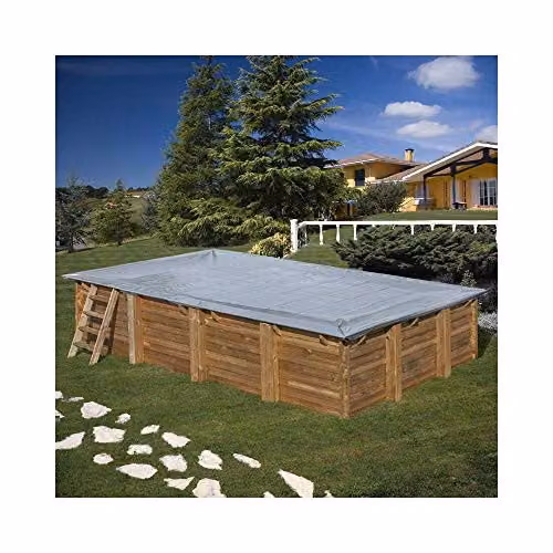 GRE Copertura Inverno Piscina Rettangolare O Quadrato Legno 580 G/M² 1000 X 400 cm, Rettangolare