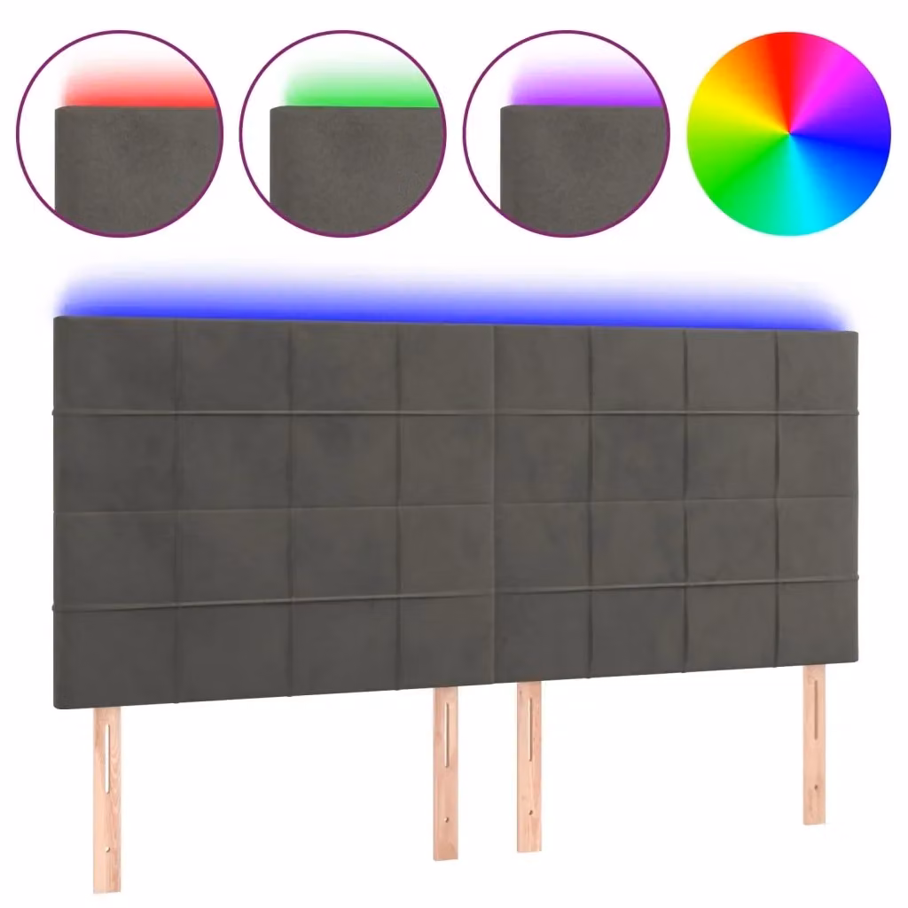 Testiera con LED e porta USB vidaXL in velluto grigio, L: 200 cm, P: 5 cm, H: 118-128 cm – 2