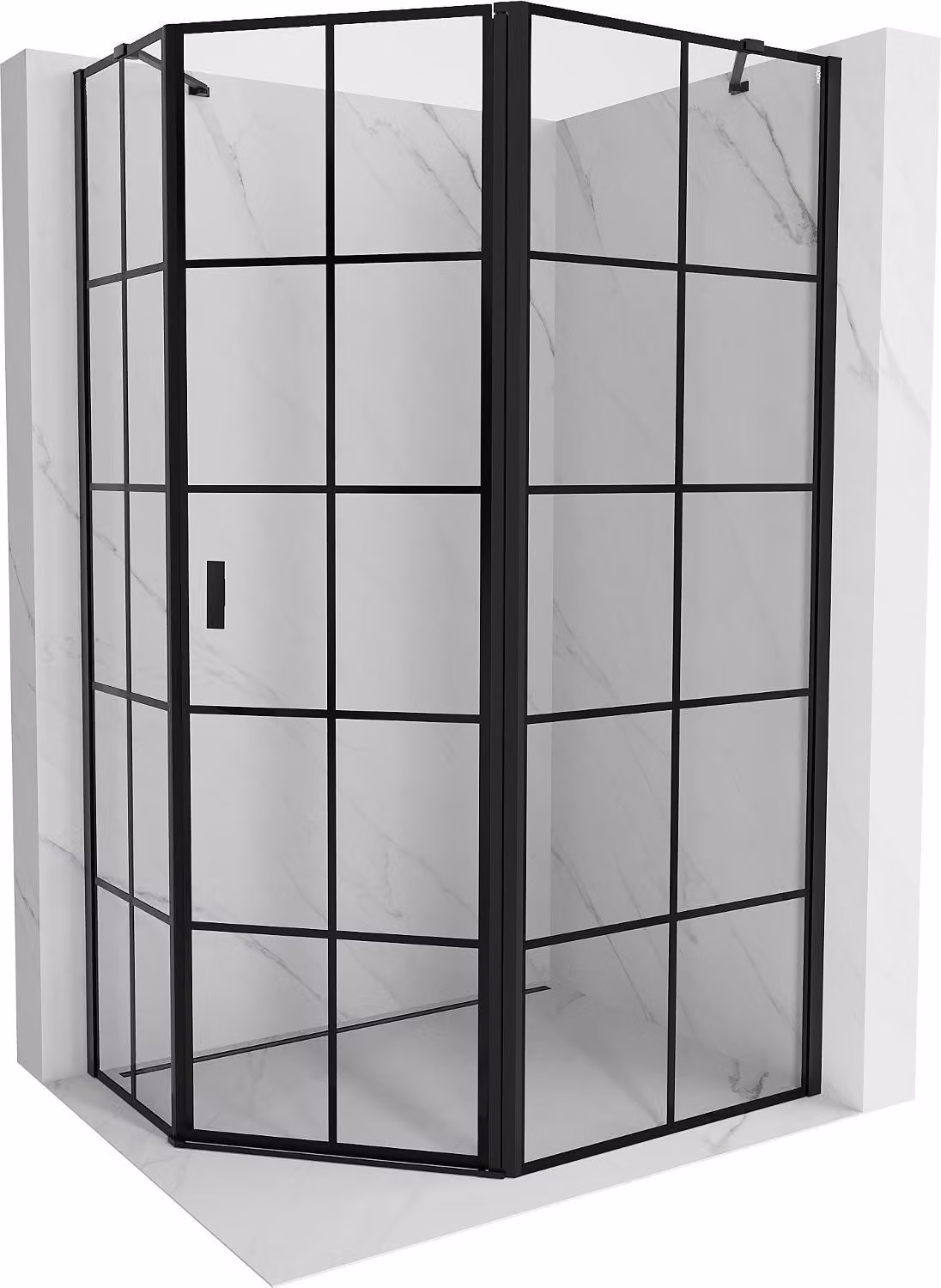 Mexen Mist cabina doccia pentagonale asimmetrica battente destra 100 x 90 cm, griglia nera, nero - 8A8-100-090-70-77-P
