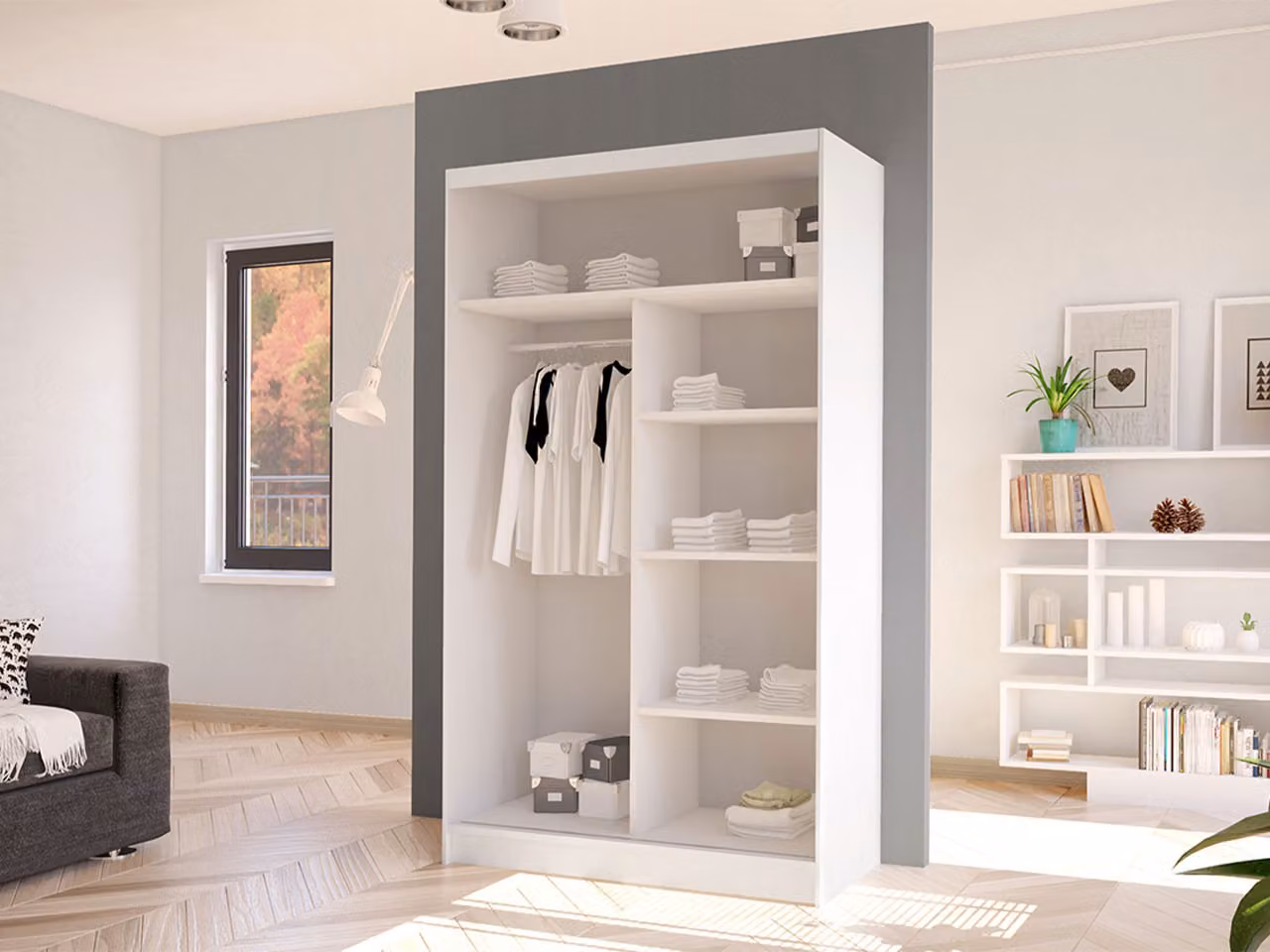 MIRJAN24 Armadio ad ante scorrevoli Costa I, guardaroba, armadio elegante per la camera da letto (colore: bianco)
